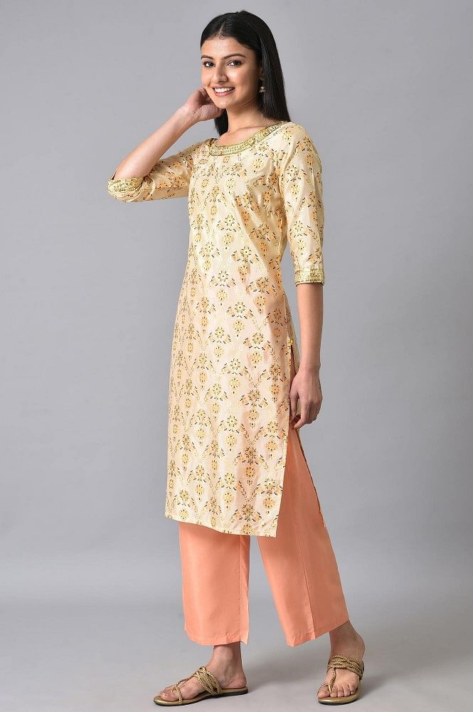 Natural Sequined Floral Printed kurta Set