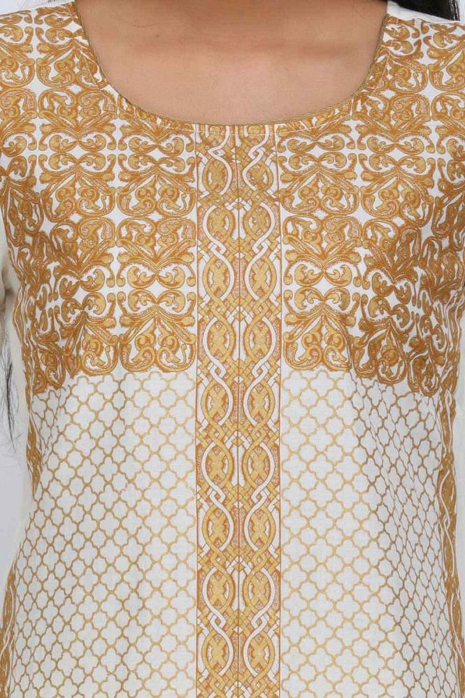 Cream Printed Round Neck kurta