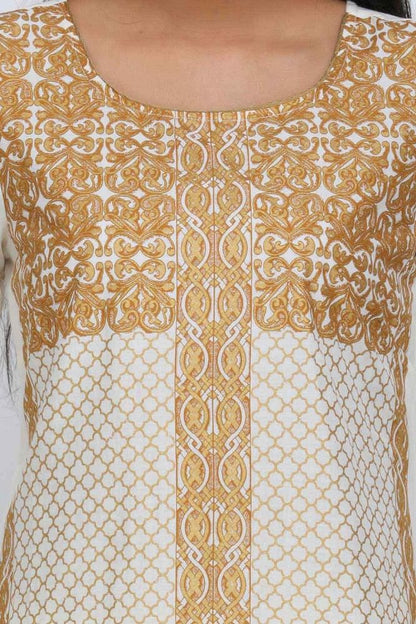 Cream Printed Round Neck kurta