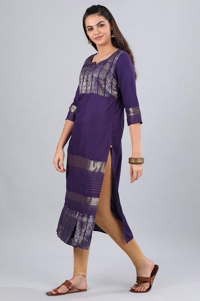 Purple Round Neck Yarn-Dyed kurta
