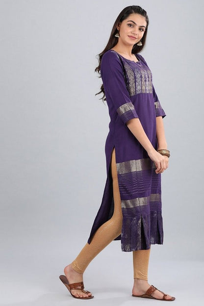 Purple Round Neck Yarn-Dyed kurta