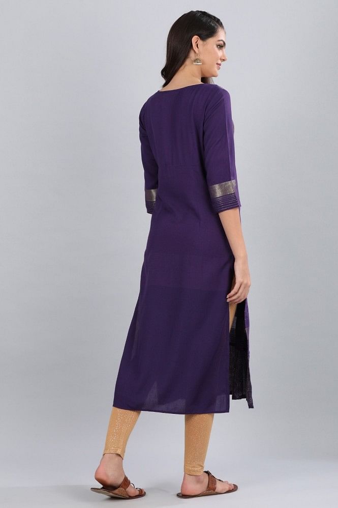 Purple Round Neck Yarn-Dyed kurta