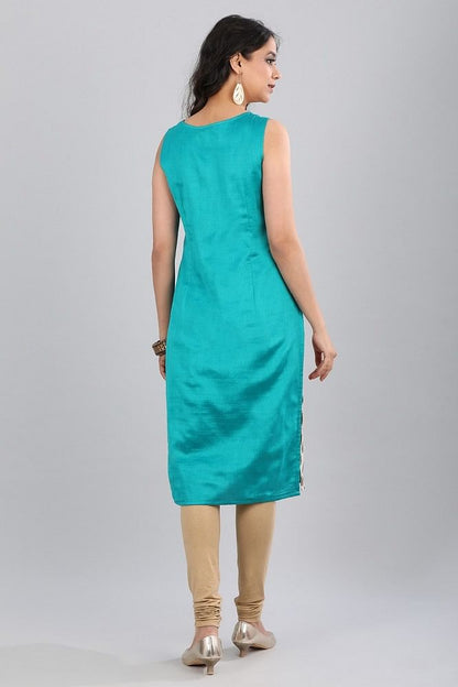 Teal Blue Round Neck Sleeveless Straight kurta
