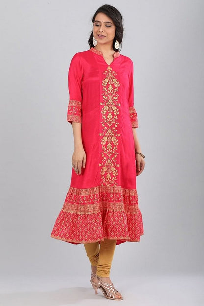 Pink Printed Flared kurta
