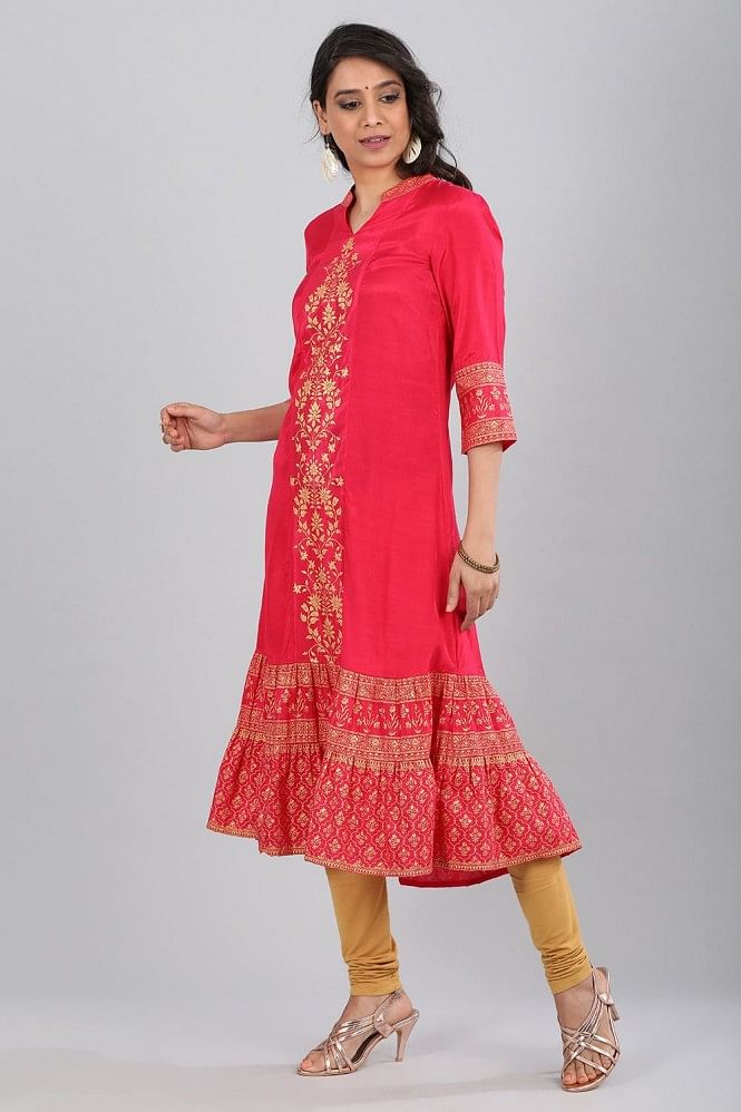Pink Printed Flared kurta