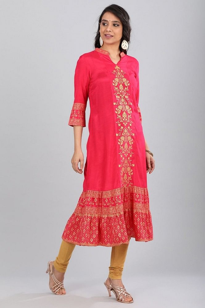 Pink Printed Flared kurta