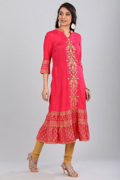 Pink Printed Flared kurta