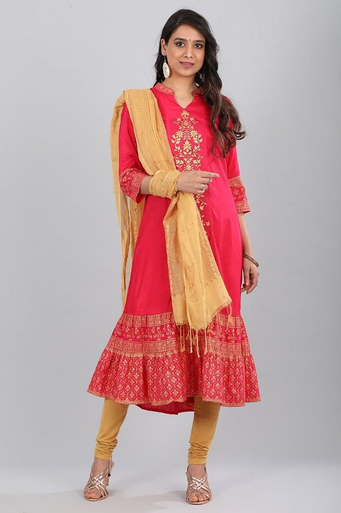 Pink Printed Flared kurta