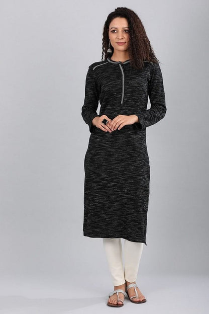 Black Round Neck Basic Winter kurta