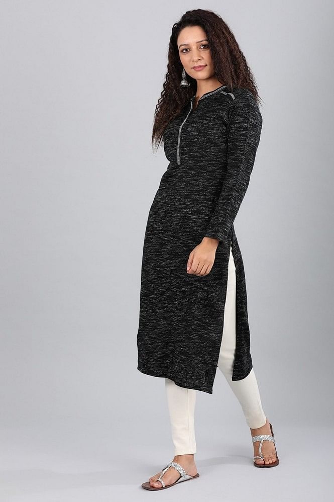 Black Round Neck Basic Winter kurta