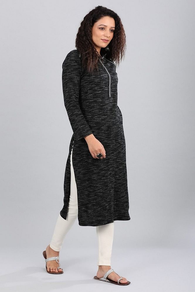 Black Round Neck Basic Winter kurta