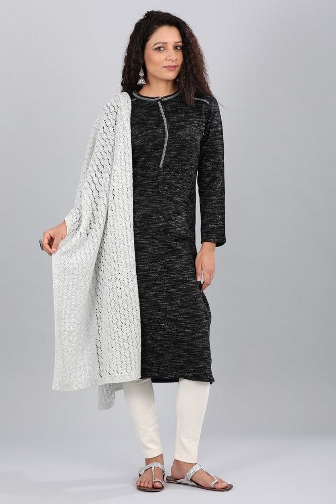 Black Round Neck Basic Winter kurta