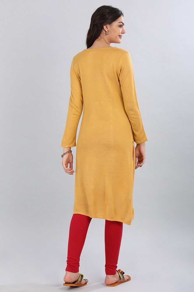 Yellow Round Neck Yarn-dyed kurta