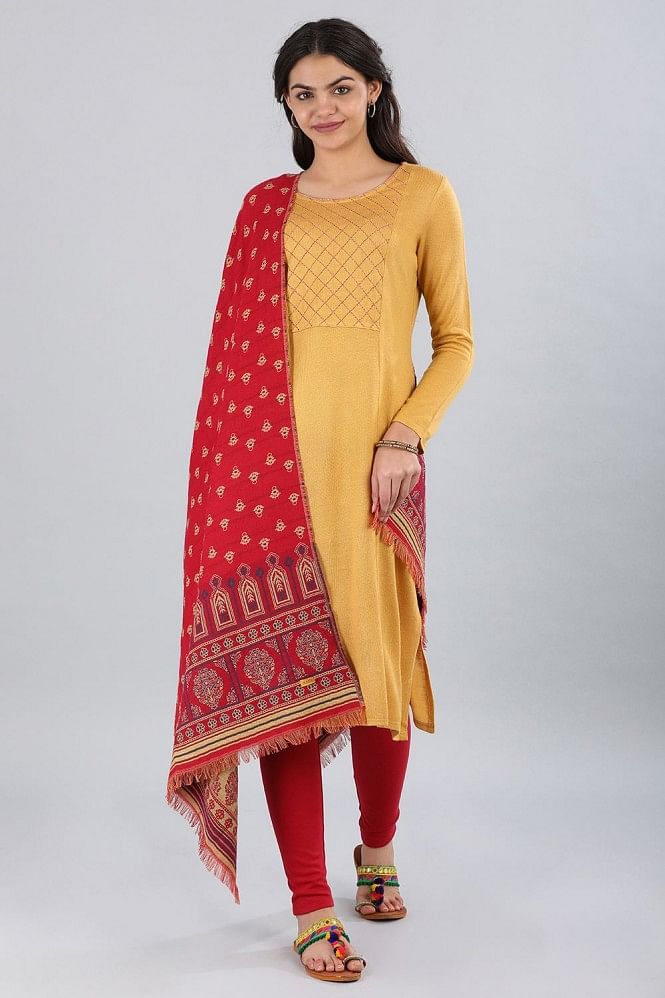 Yellow Round Neck Yarn-dyed kurta