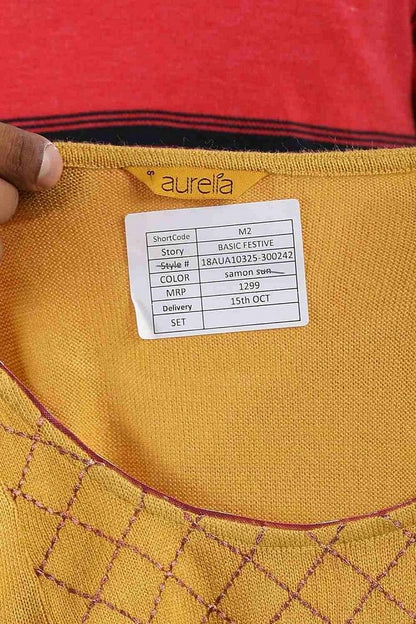 Yellow Round Neck Yarn-dyed kurta