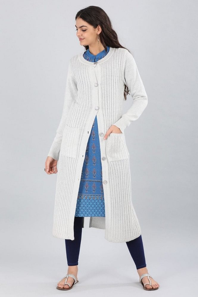 White Round Neck Solid Sweater