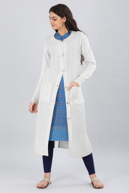 White Round Neck Solid Sweater