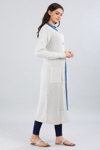 White Round Neck Solid Sweater
