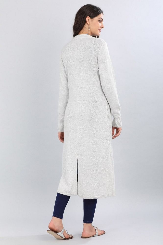 White Round Neck Solid Sweater