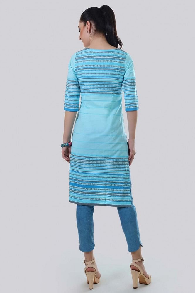 Blue Round Neck Printed kurta