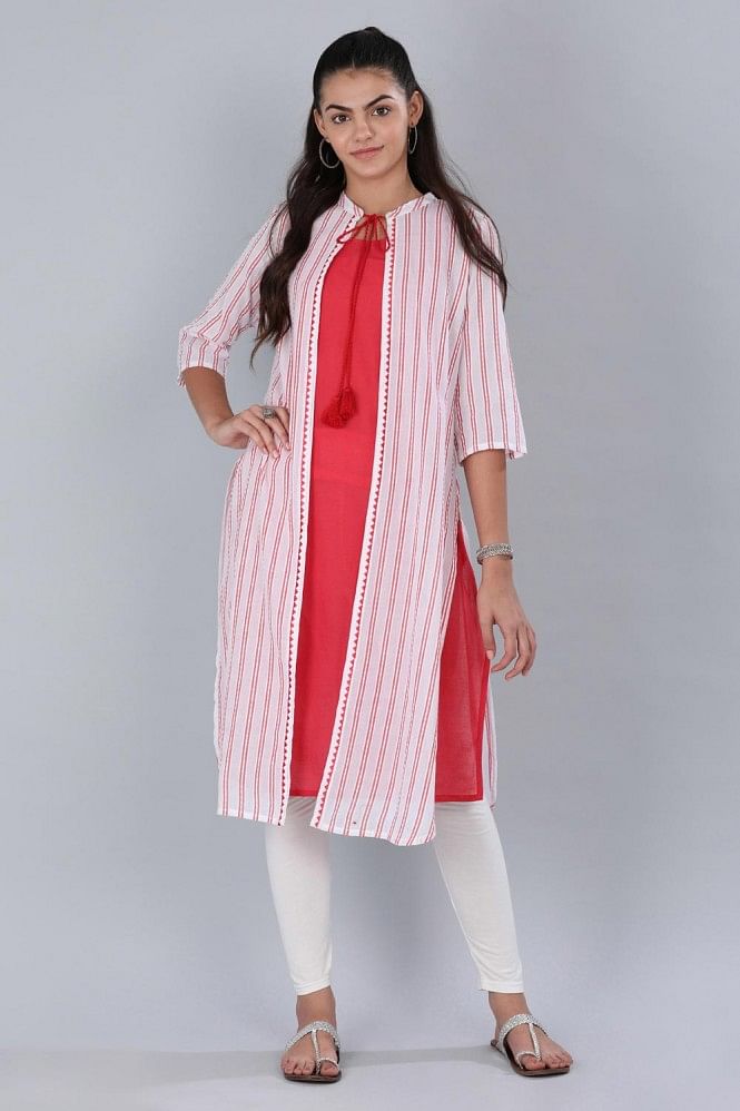 Red &amp; White Striped kurta