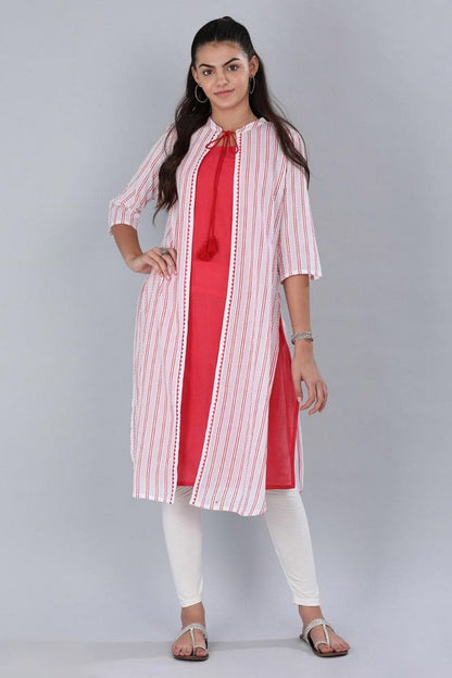 Red &amp; White Striped kurta
