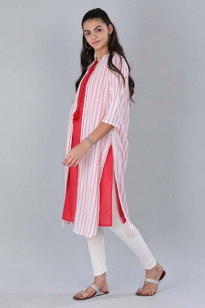 Red &amp; White Striped kurta