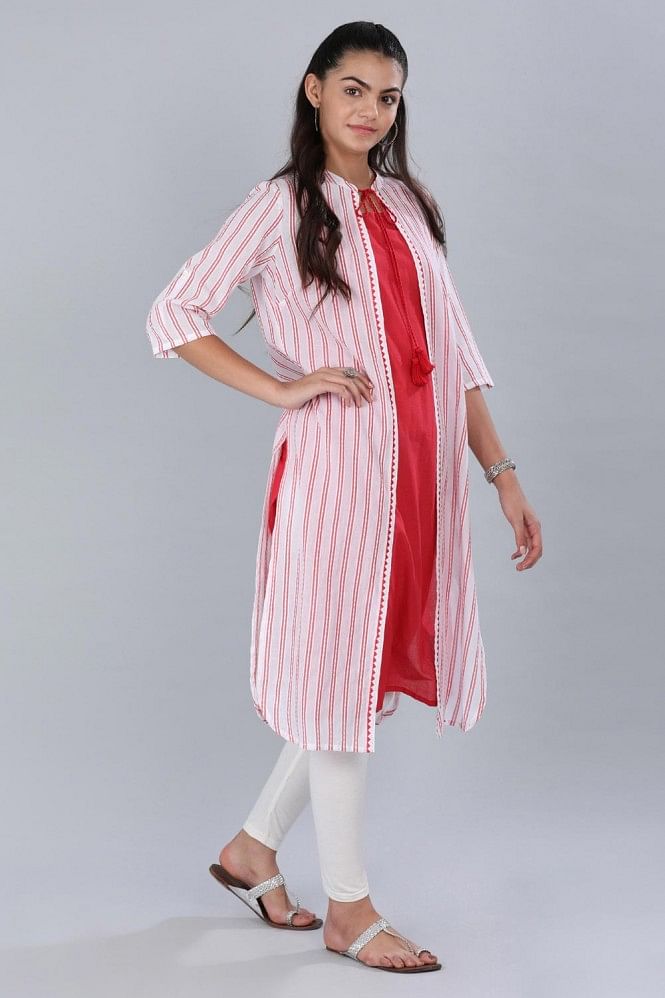 Red &amp; White Striped kurta