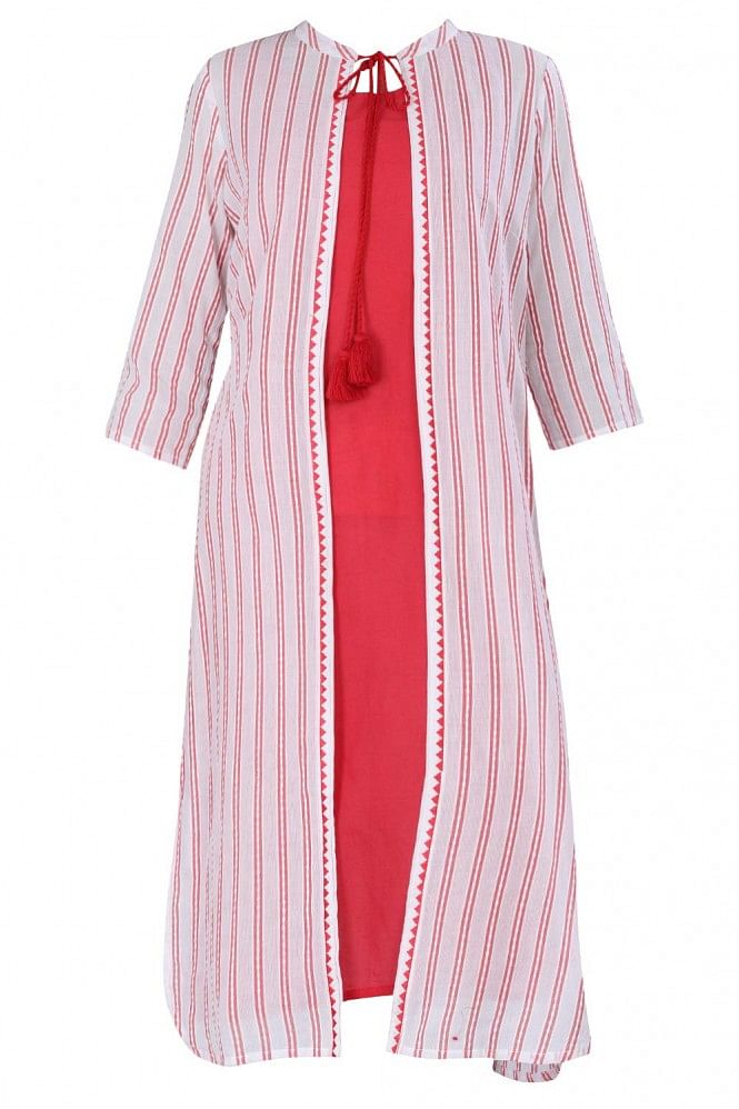 Red &amp; White Striped kurta