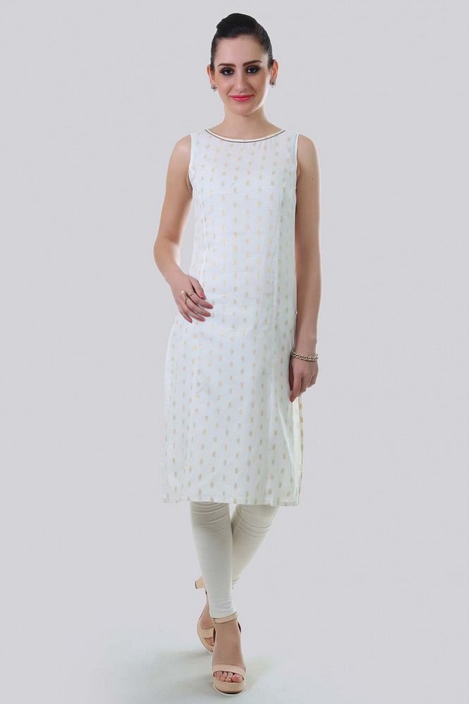 White Round Neck Sleeveless kurta