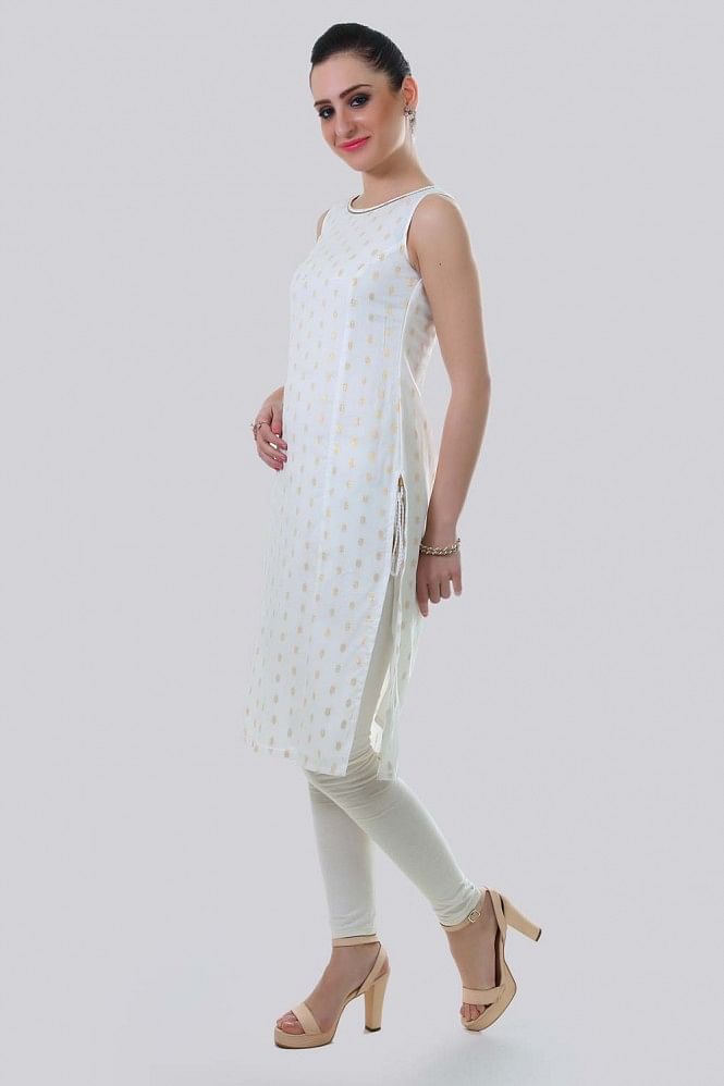 White Round Neck Sleeveless kurta