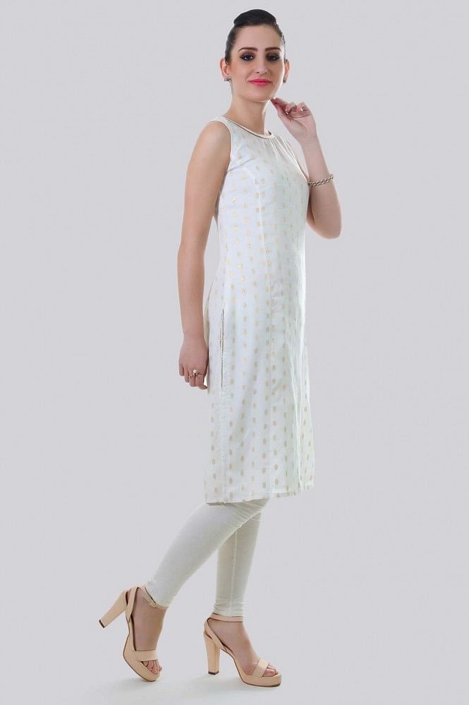 White Round Neck Sleeveless kurta