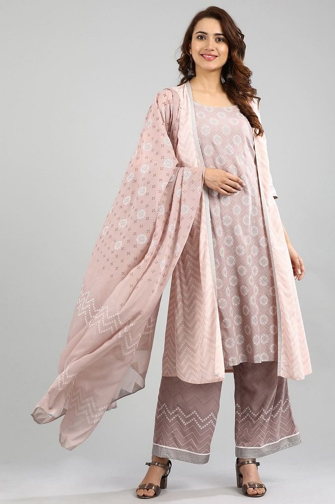 Pink Round Neck Printed kurta