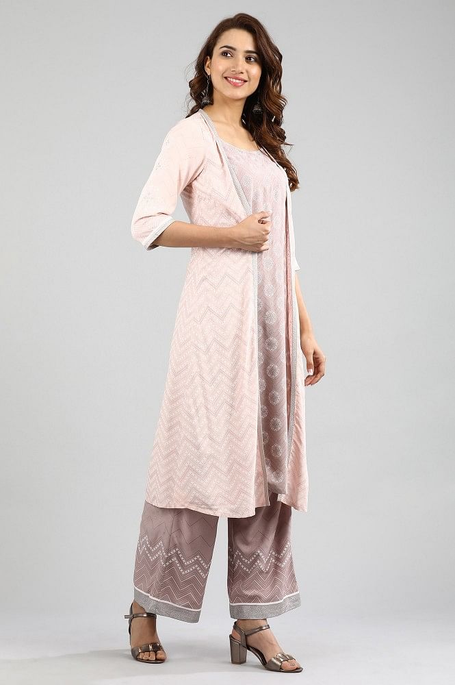 Pink Round Neck Printed kurta