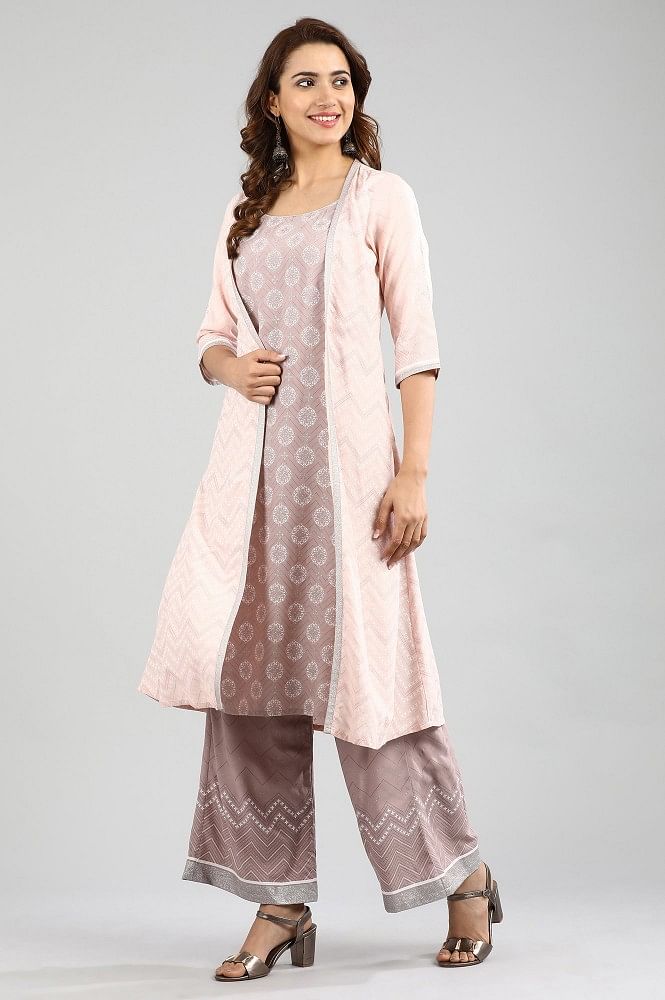 Pink Round Neck Printed kurta