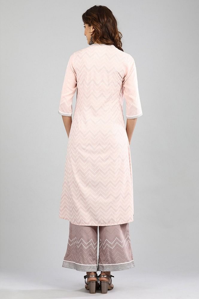 Pink Round Neck Printed kurta