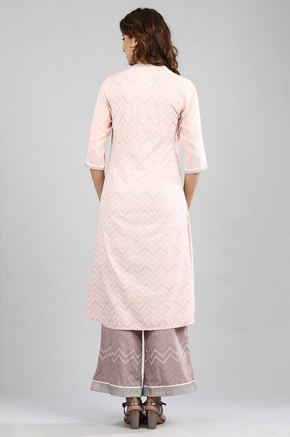 Pink Round Neck Printed kurta