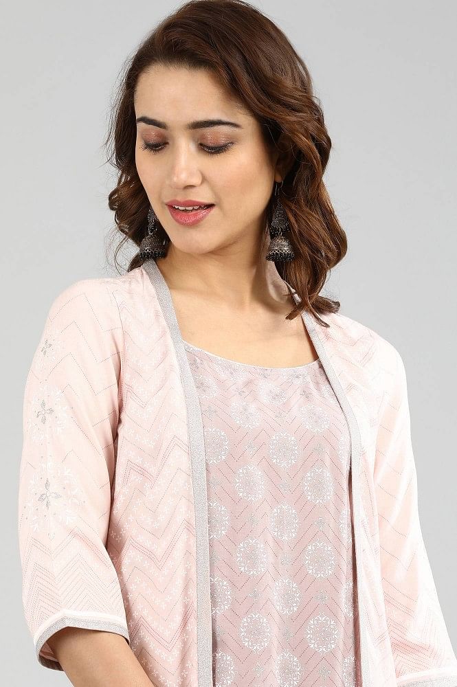 Pink Round Neck Printed kurta