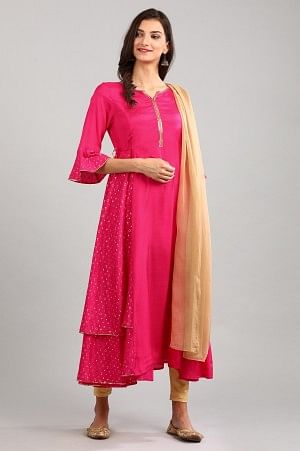 Pink Round Neck printed kurta