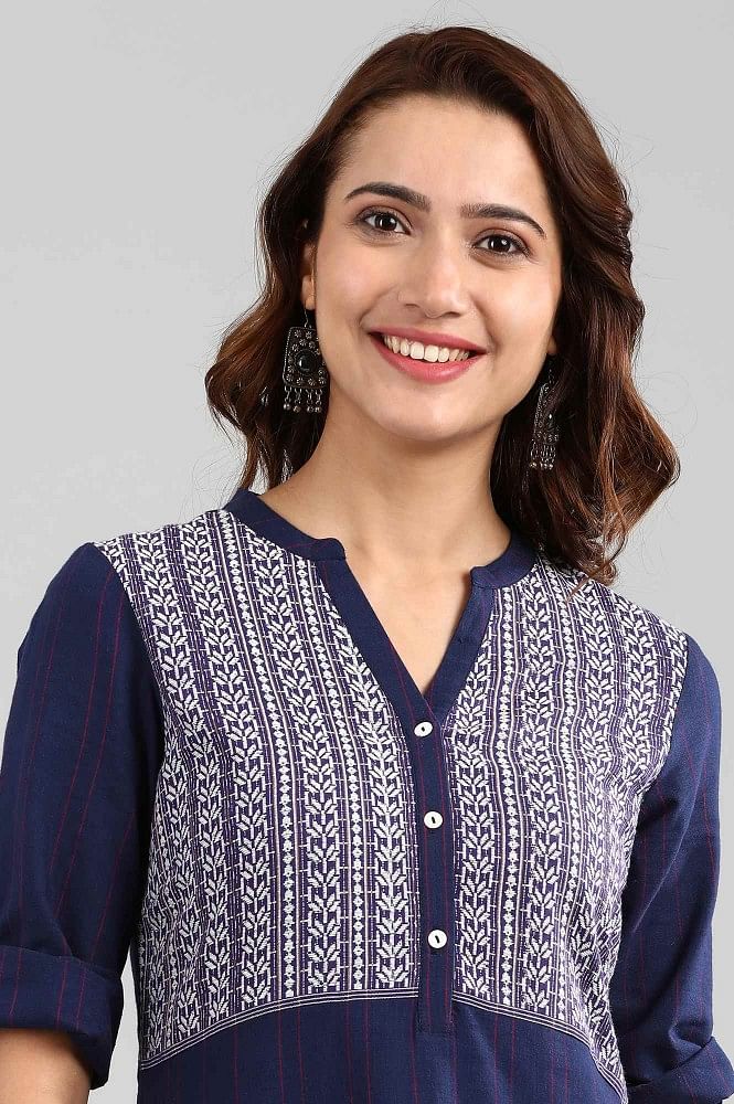 Blue Band Collar Yarn-dyed kurta