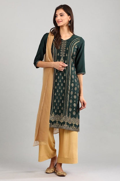 Green V-Neck Printed kurta