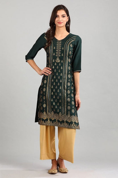 Green V-Neck Printed kurta