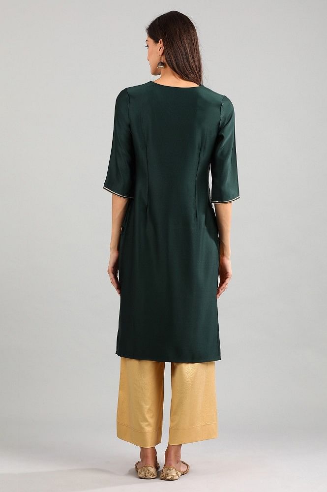 Green V-Neck Printed kurta