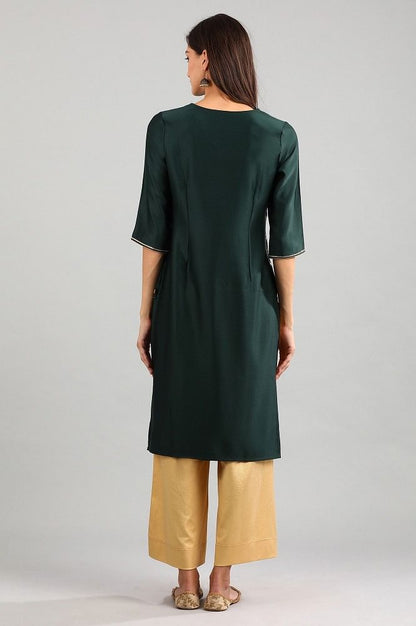 Green V-Neck Printed kurta