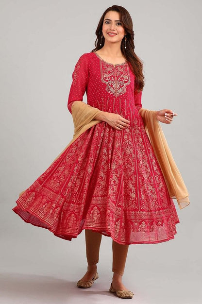 Pink Round Neck Printed kurta