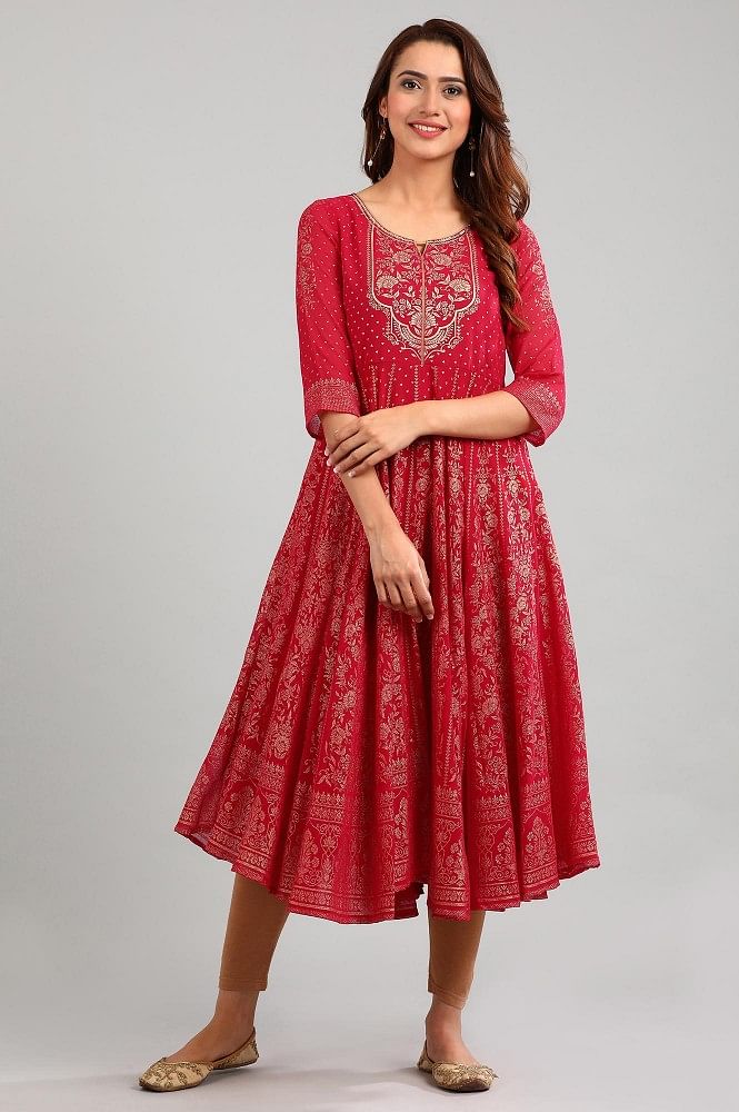 Pink Round Neck Printed kurta