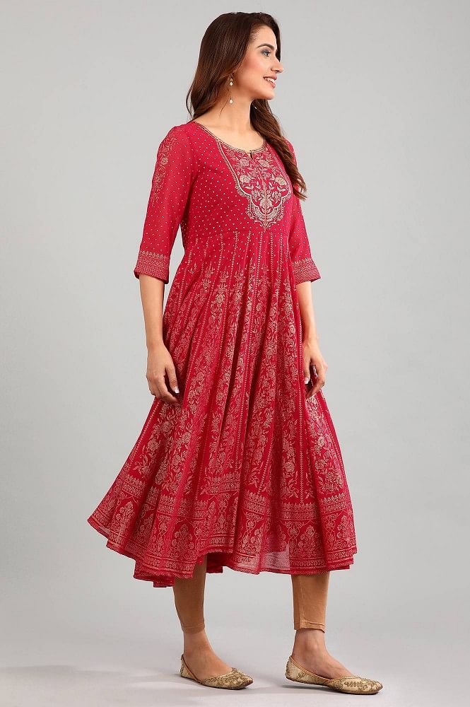 Pink Round Neck Printed kurta