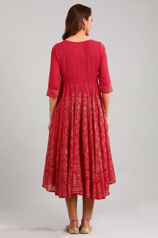 Pink Round Neck Printed kurta