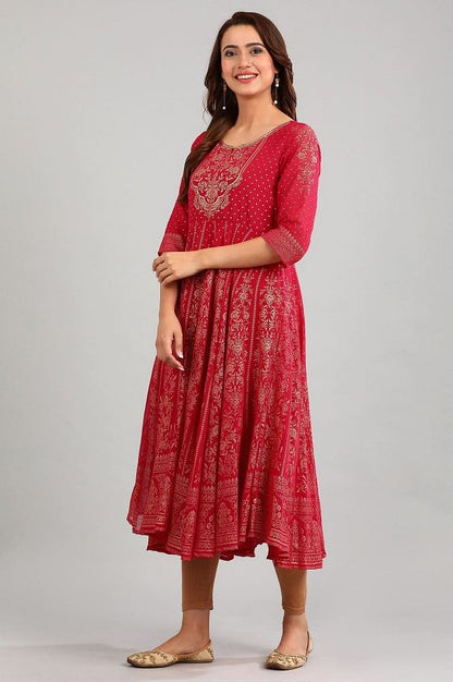 Pink Round Neck Printed kurta
