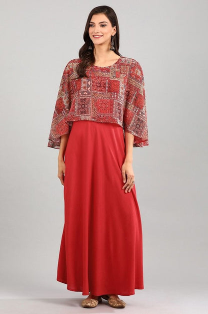 Red Round Neck Printed Dress
